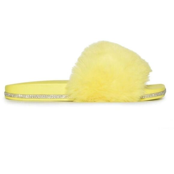 Yellow Faux Fur Sandals - Picture 3 of 5
